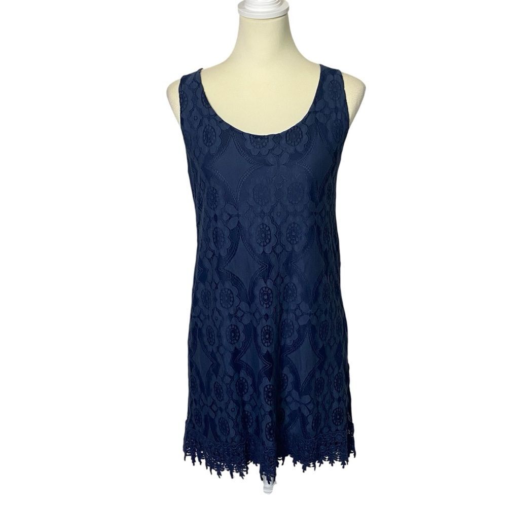 Elsie & Zoey Navy Blue Cotton Blend Sleeveless Lace Mini Dress Women's Size S/M